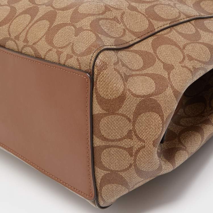 Pre Owned Coach Brown Signature Coated Canvas Hallie Shoulder Bag