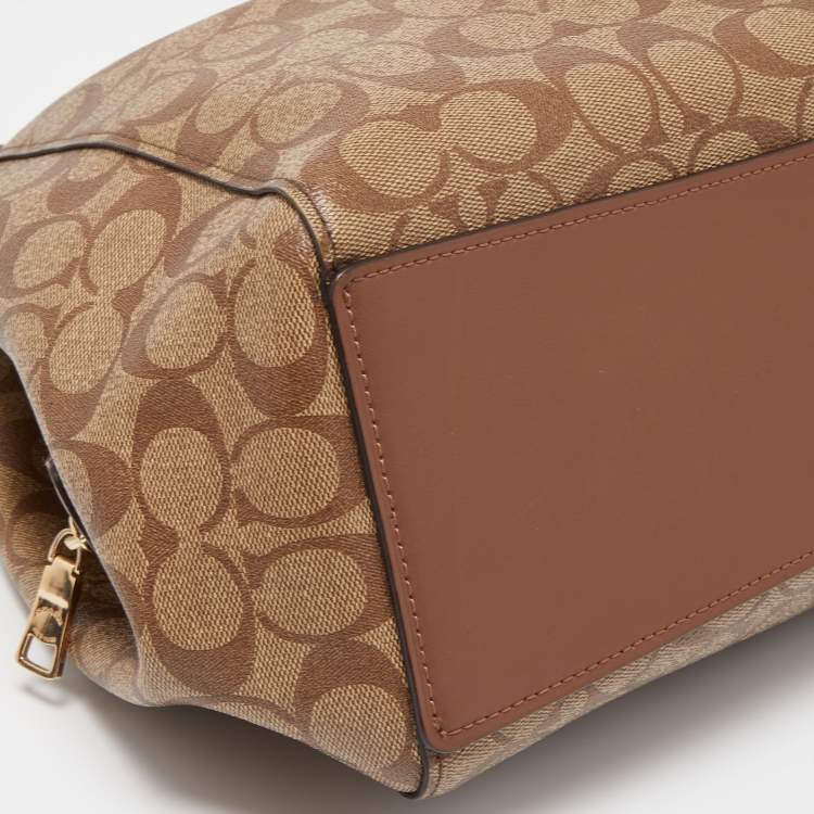 Pre Owned Coach Brown Signature Coated Canvas Hallie Shoulder Bag