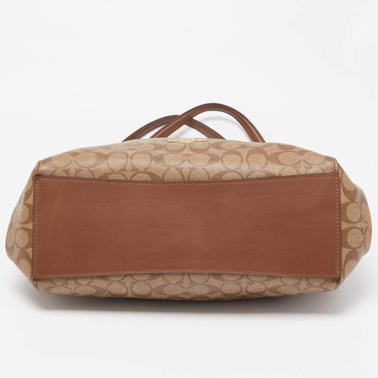 Pre Owned Coach Brown Signature Coated Canvas Hallie Shoulder Bag