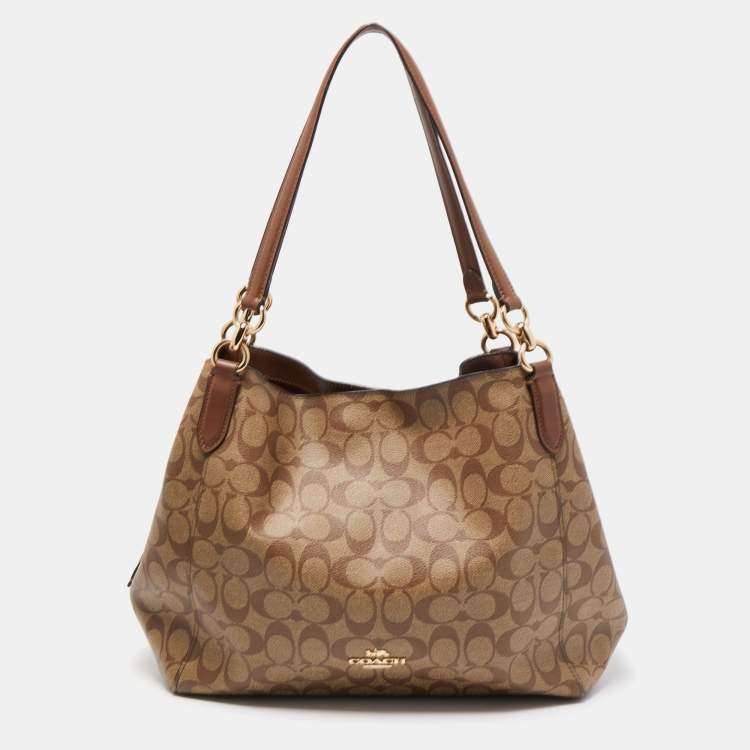 Coach Brown Signature Coated Canvas Hallie Shoulder Bag Coach The Luxury Closet