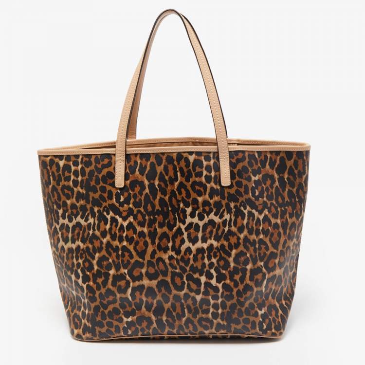 Pre Owned Coach Beige/Brown Leopard Print Coated Canvas City Tote