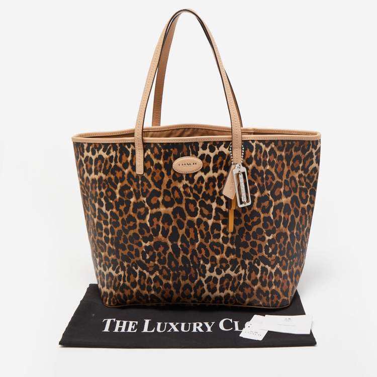 Pre Owned Coach Beige/Brown Leopard Print Coated Canvas City Tote