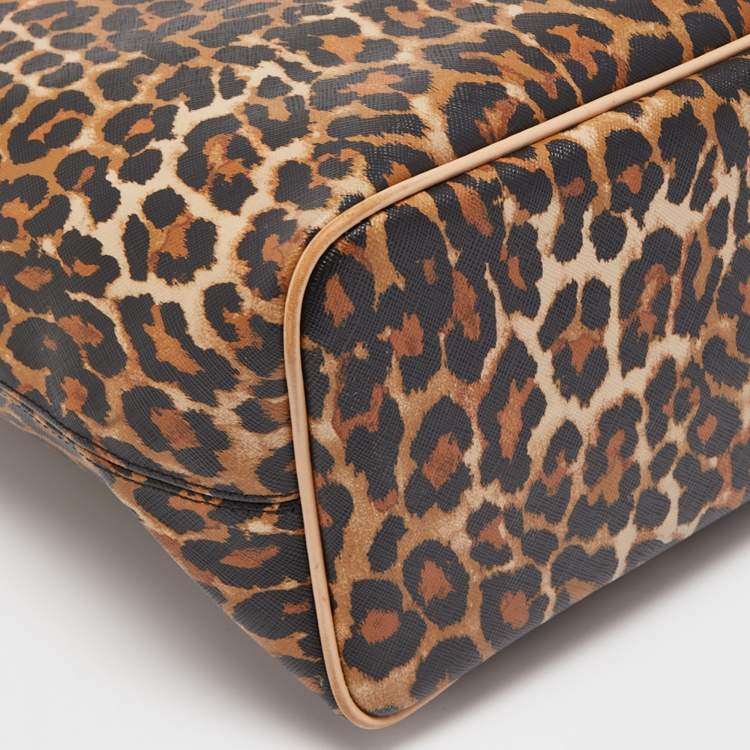 Pre Owned Coach Beige/Brown Leopard Print Coated Canvas City Tote