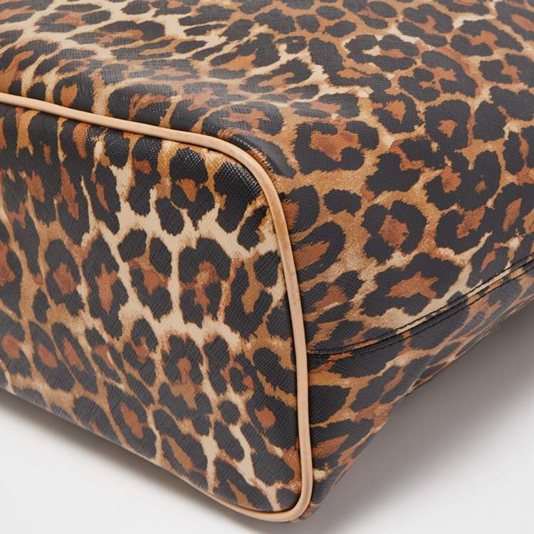 Pre Owned Coach Beige/Brown Leopard Print Coated Canvas City Tote