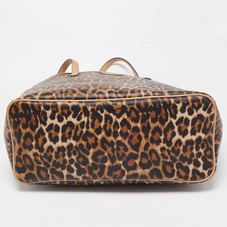 Pre Owned Coach Beige/Brown Leopard Print Coated Canvas City Tote