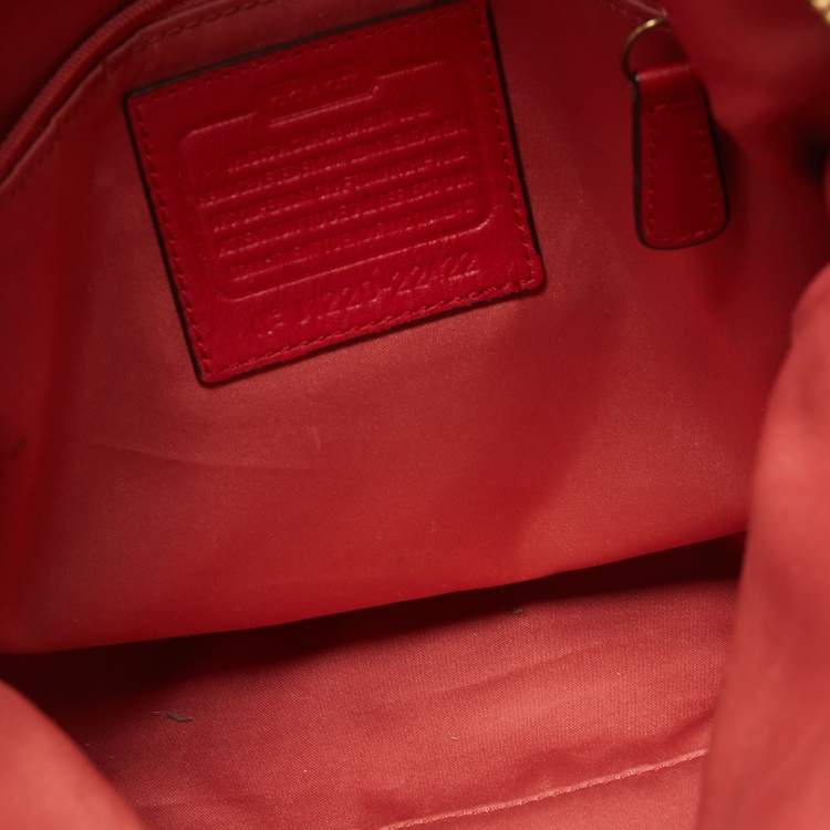 Pre Owned Coach Red Leather Front Zip Tote
