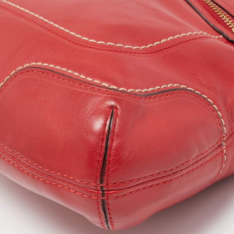 Pre Owned Coach Red Leather Front Zip Tote