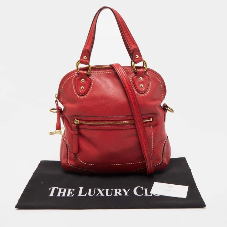 Pre Owned Coach Red Leather Front Zip Tote