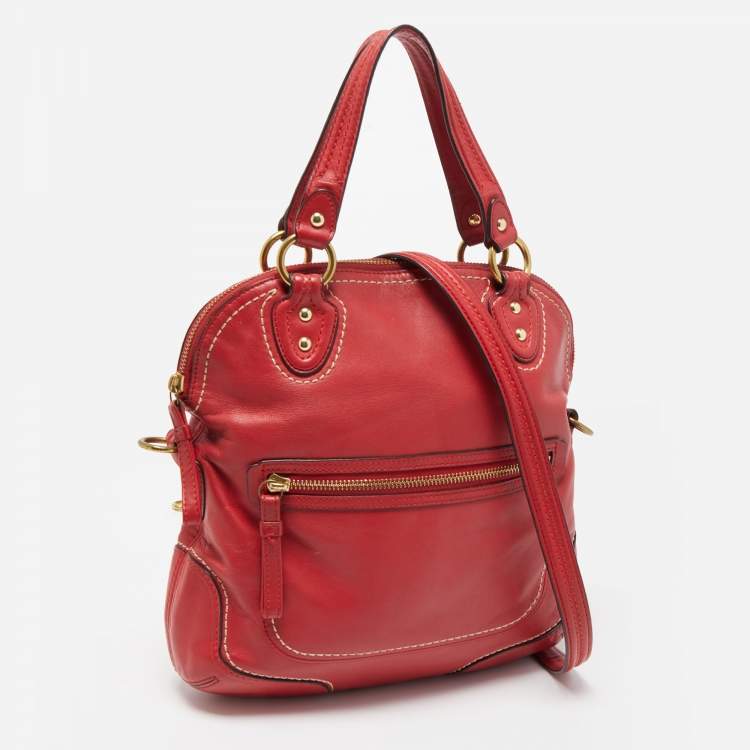 Pre Owned Coach Red Leather Front Zip Tote