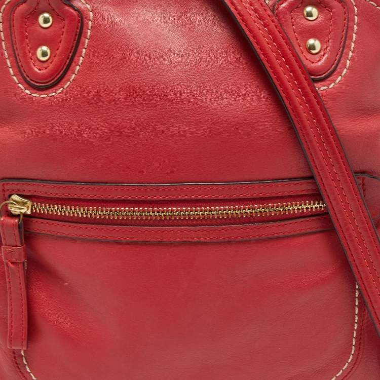 Pre Owned Coach Red Leather Front Zip Tote