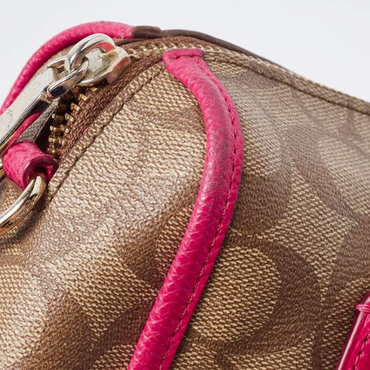 Pre Owned Coach Beige/Pink Signature Coated Canvas and Leather Mini Bennett Satchel