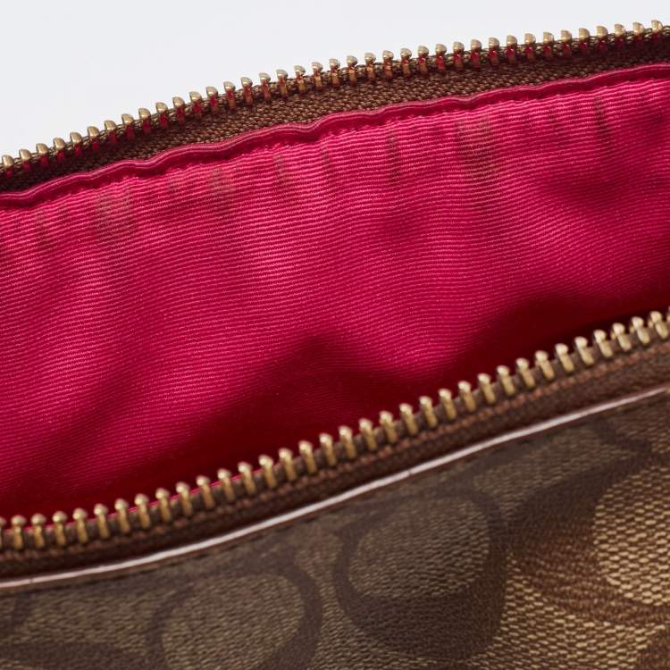 Pre Owned Coach Beige/Pink Signature Coated Canvas and Leather Mini Bennett Satchel