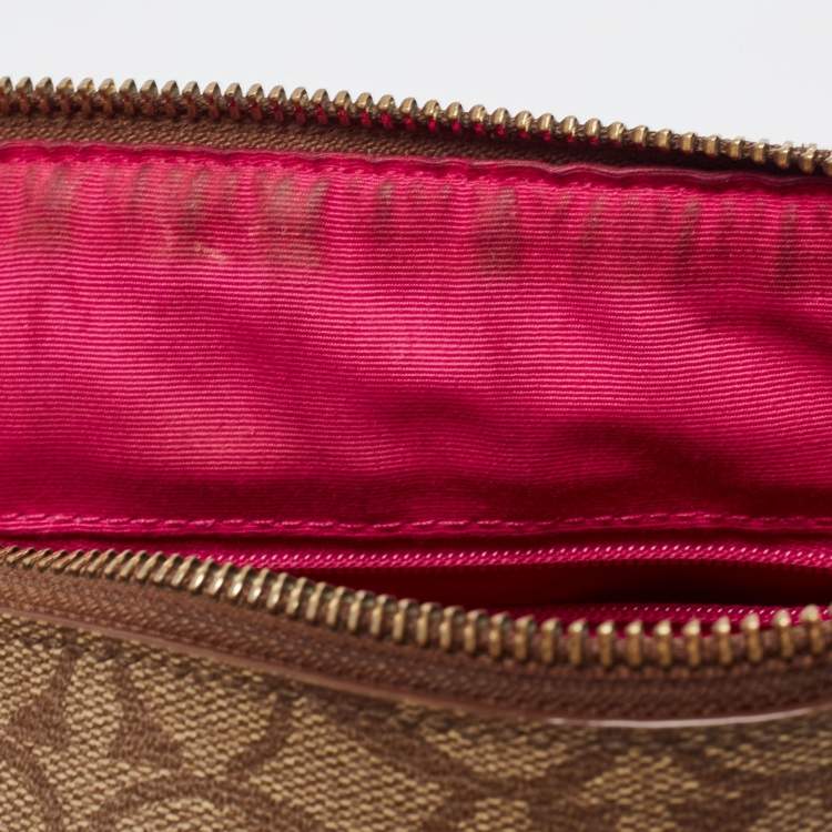 Pre Owned Coach Beige/Pink Signature Coated Canvas and Leather Mini Bennett Satchel
