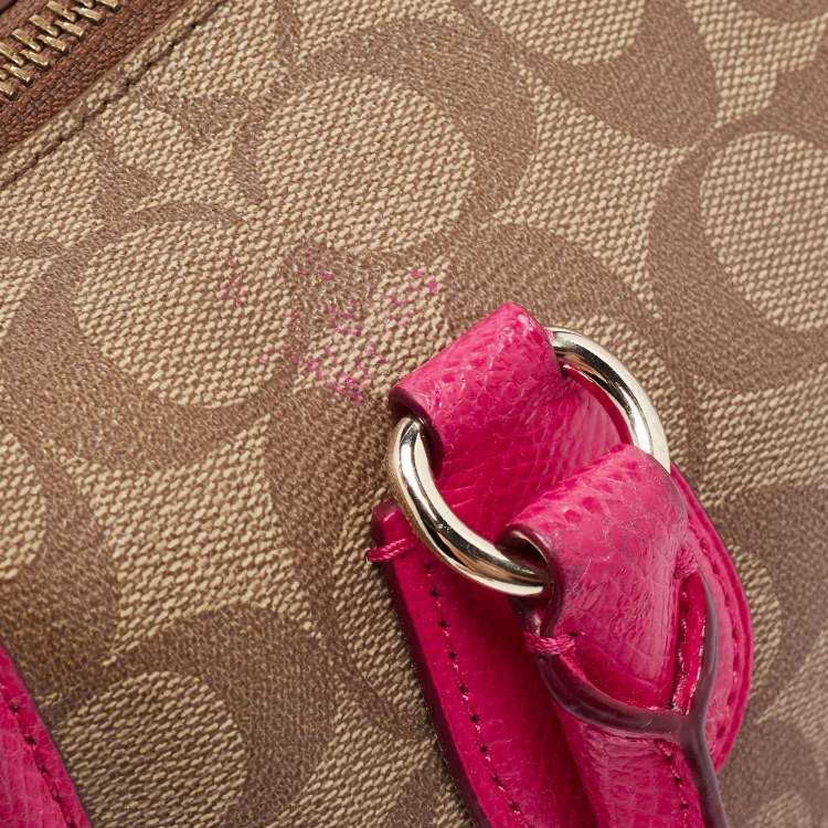 Pre Owned Coach Beige/Pink Signature Coated Canvas and Leather Mini Bennett Satchel