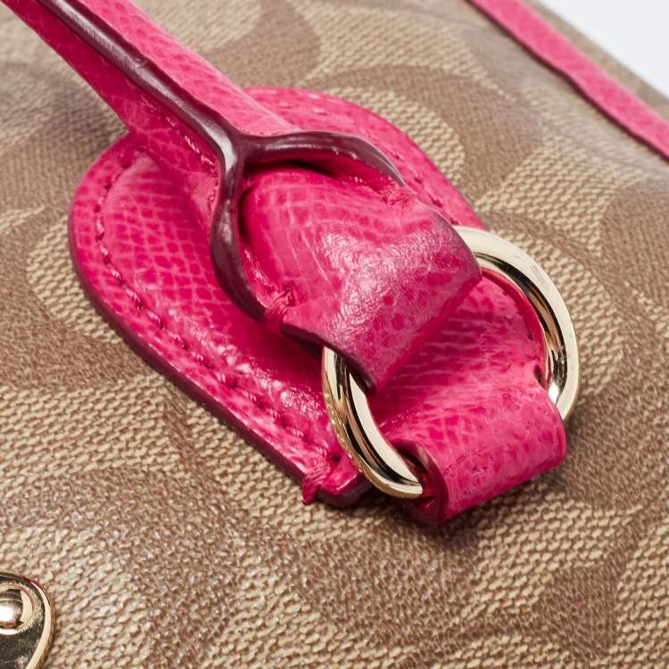 Pre Owned Coach Beige/Pink Signature Coated Canvas and Leather Mini Bennett Satchel