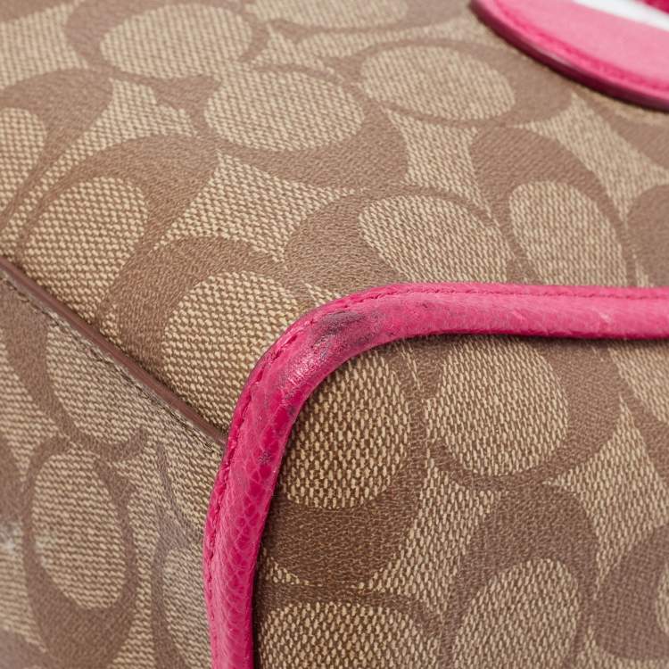 Pre Owned Coach Beige/Pink Signature Coated Canvas and Leather Mini Bennett Satchel