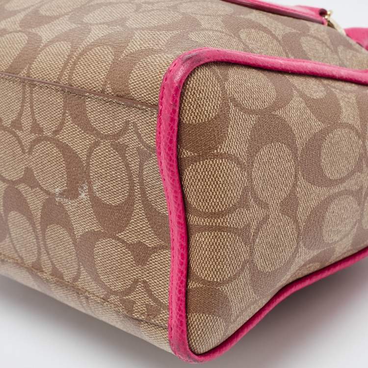 Pre Owned Coach Beige/Pink Signature Coated Canvas and Leather Mini Bennett Satchel