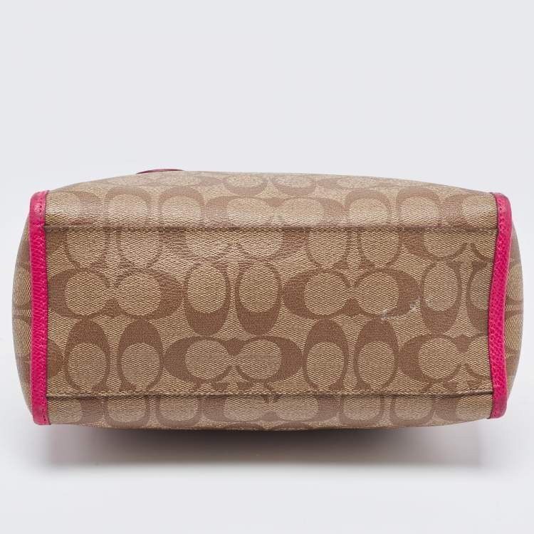 Pre Owned Coach Beige/Pink Signature Coated Canvas and Leather Mini Bennett Satchel