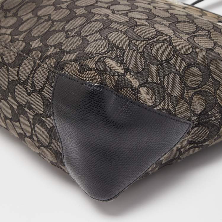 Pre Owned Coach Black/Dark Grey Signature Canvas and Leather Tote