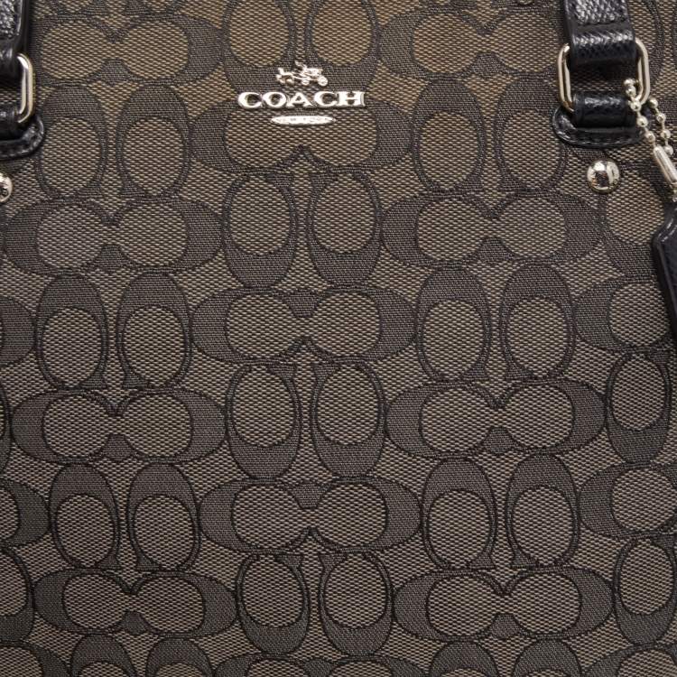 Pre Owned Coach Black/Dark Grey Signature Canvas and Leather Tote