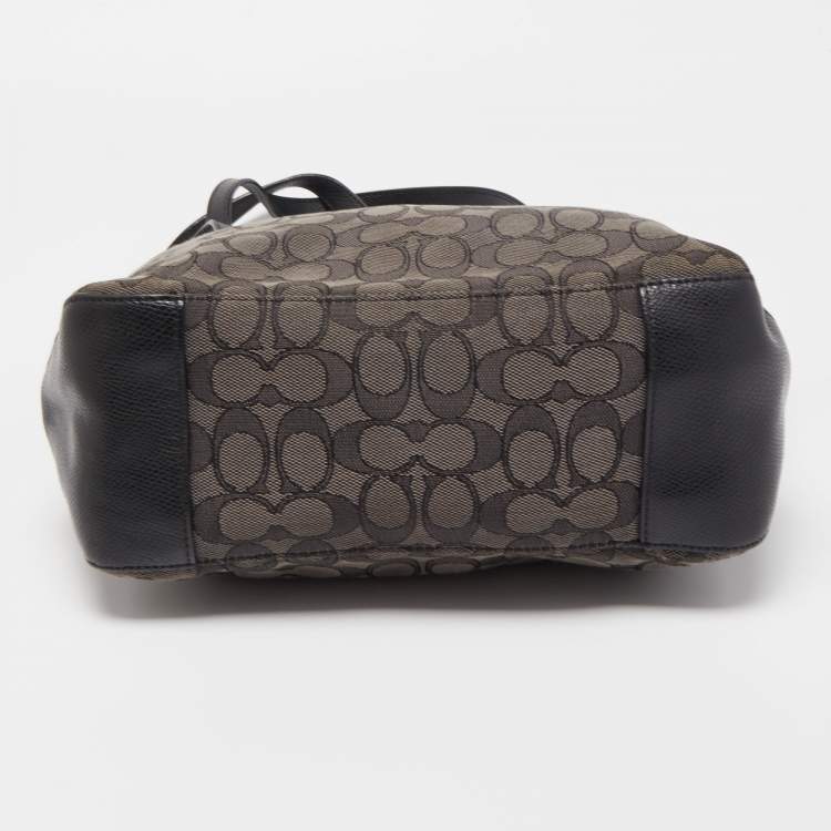 Pre Owned Coach Black/Dark Grey Signature Canvas and Leather Tote