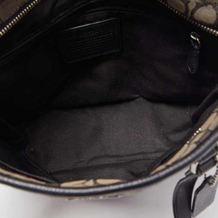 Pre Owned Coach Black/Dark Grey Signature Canvas and Leather Tote