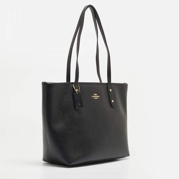 Pre Owned Coach Black Leather City Top Zip Tote