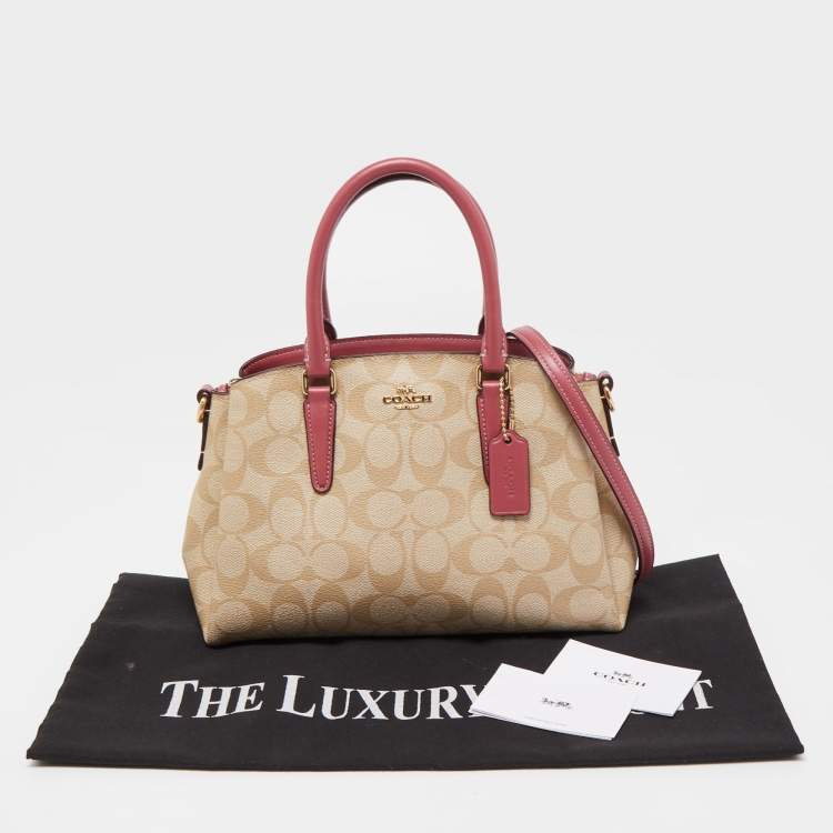 Pre Owned Coach Beige/Pink Signature Coated Canvas and Leather Mini Sage Carryall Satchel