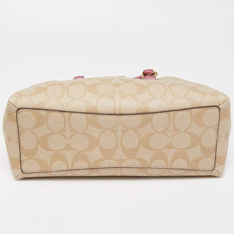 Pre Owned Coach Beige/Pink Signature Coated Canvas and Leather Mini Sage Carryall Satchel