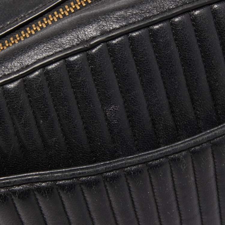 Pre Owned Coach Black Quilted Leather Studded Camera Crossbody Bag