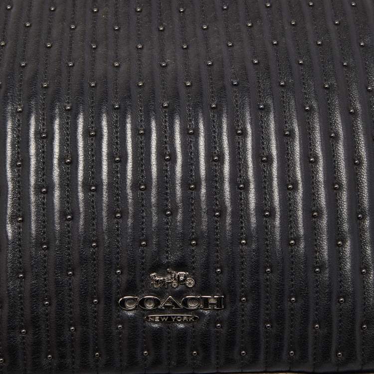 Pre Owned Coach Black Quilted Leather Studded Camera Crossbody Bag