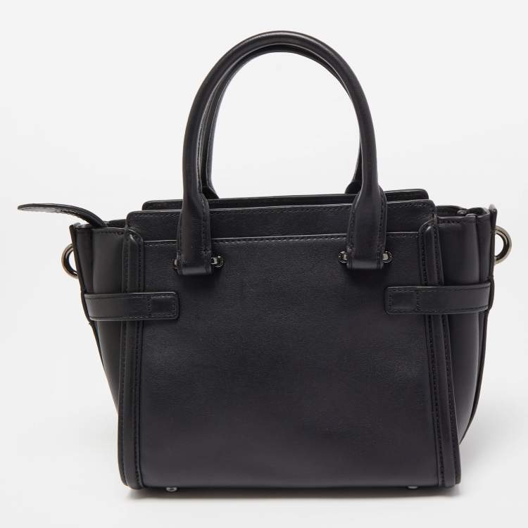 Pre Owned Coach Black Leather Butterfly Embellished Swagger 20 Carryall Top Handle Bag