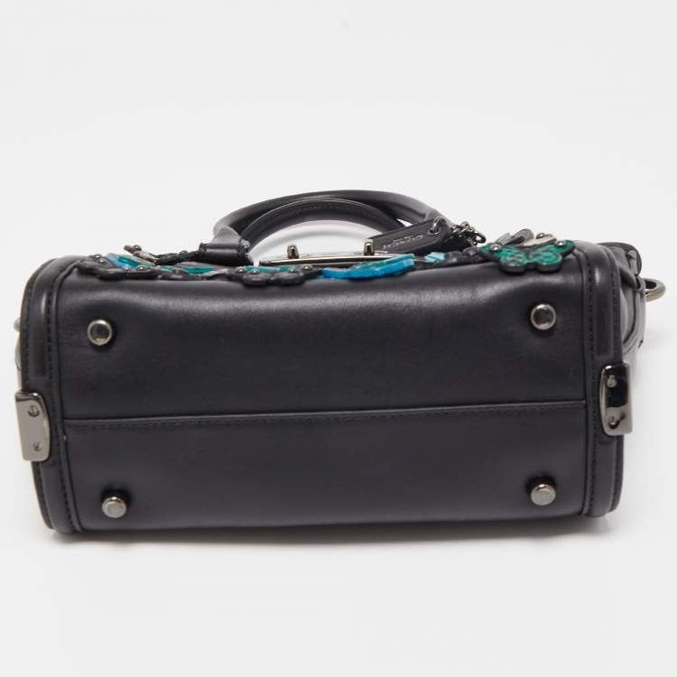 Pre Owned Coach Black Leather Butterfly Embellished Swagger 20 Carryall Top Handle Bag