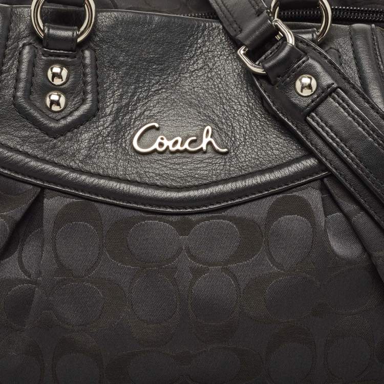 Pre Owned Coach Black Signature Fabric and Leather Ashley Shoulder Bag