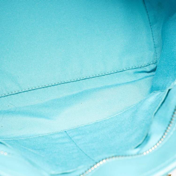 Pre Owned Coach Turquoise Blue Leather Street Zip Tote