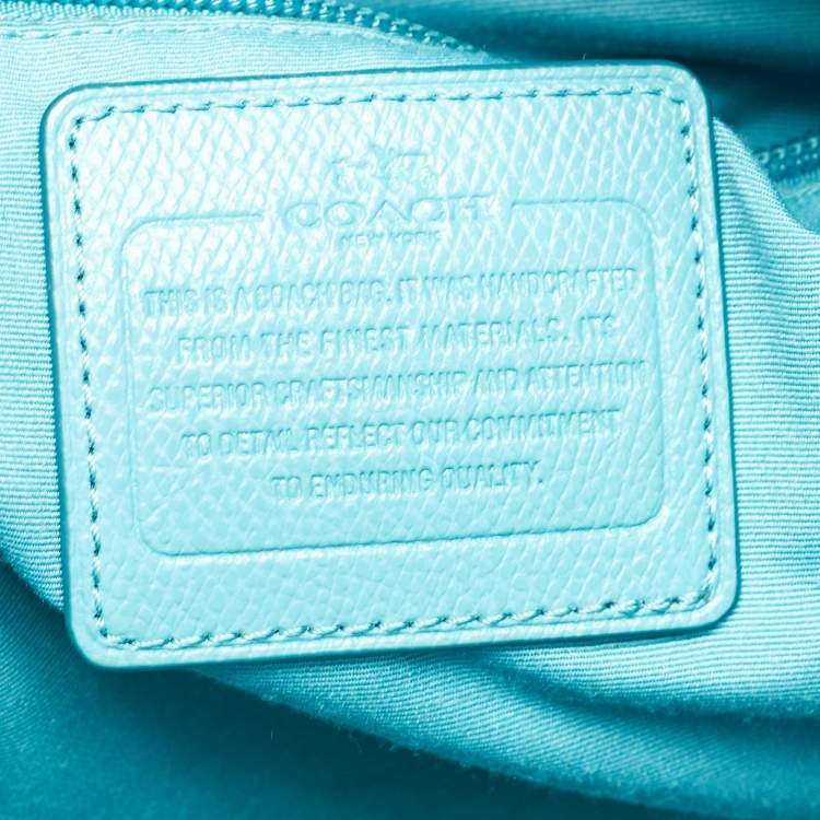 Pre Owned Coach Turquoise Blue Leather Street Zip Tote