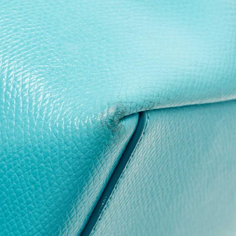 Pre Owned Coach Turquoise Blue Leather Street Zip Tote