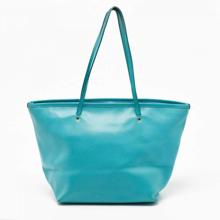 Pre Owned Coach Turquoise Blue Leather Street Zip Tote