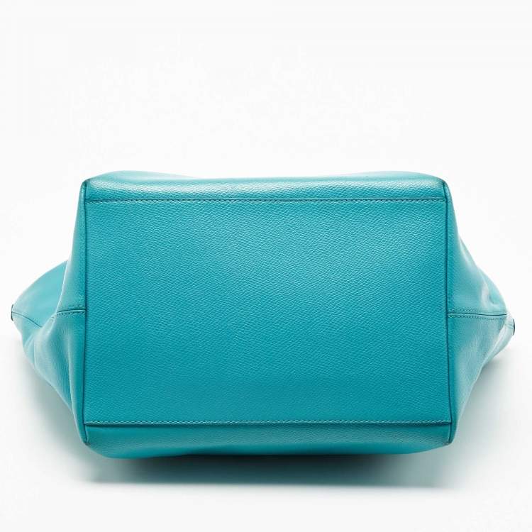 Pre Owned Coach Turquoise Blue Leather Street Zip Tote
