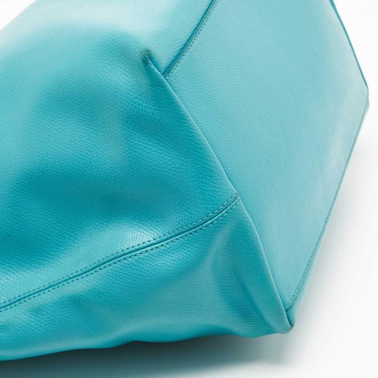 Pre Owned Coach Turquoise Blue Leather Street Zip Tote
