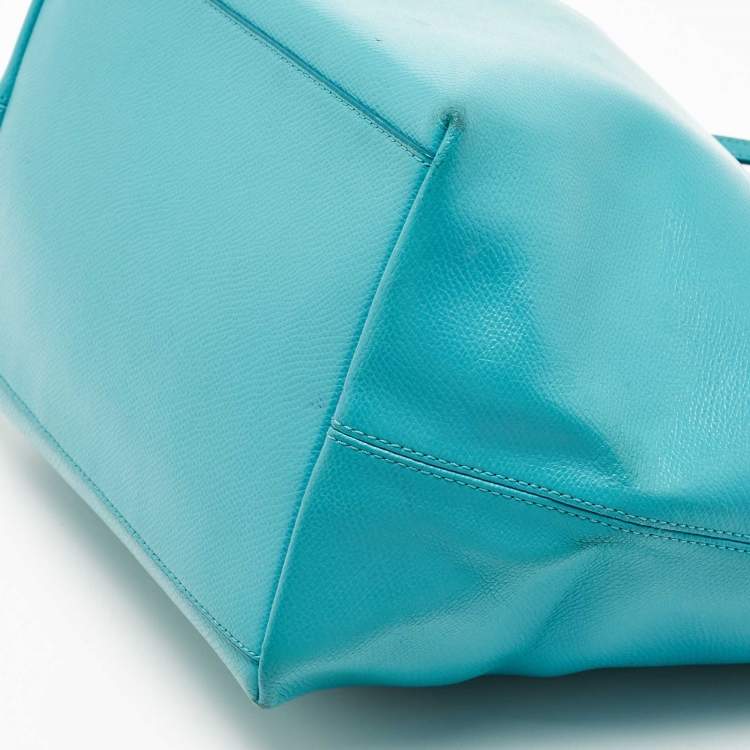 Pre Owned Coach Turquoise Blue Leather Street Zip Tote
