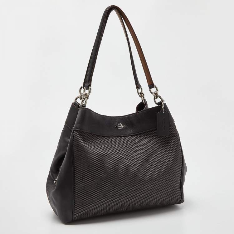 Pre Owned Coach Brown Jacquard Canvas and Leather Legacy Lexy Shoulder Bag