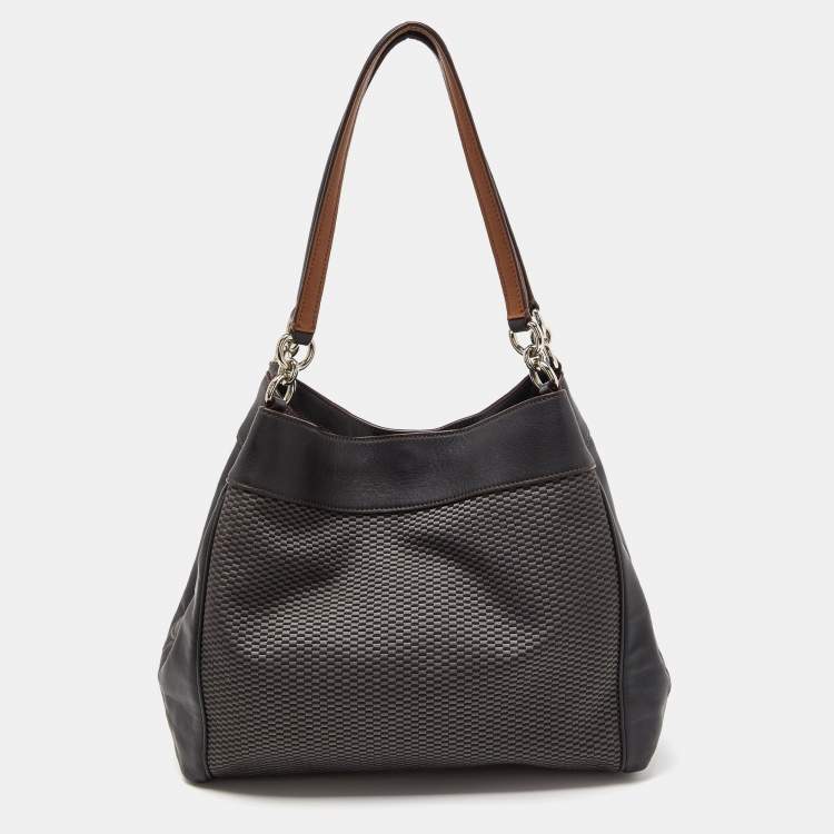 Pre Owned Coach Brown Jacquard Canvas and Leather Legacy Lexy Shoulder Bag