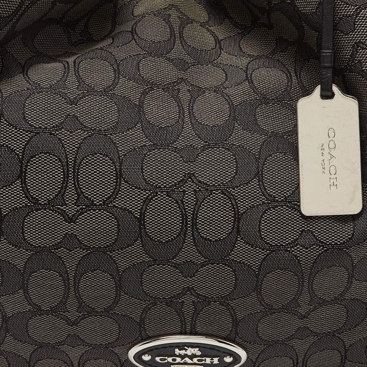 Pre Owned Coach Grey/Black Signature Canvas and Leather Edie Shoulder Bag