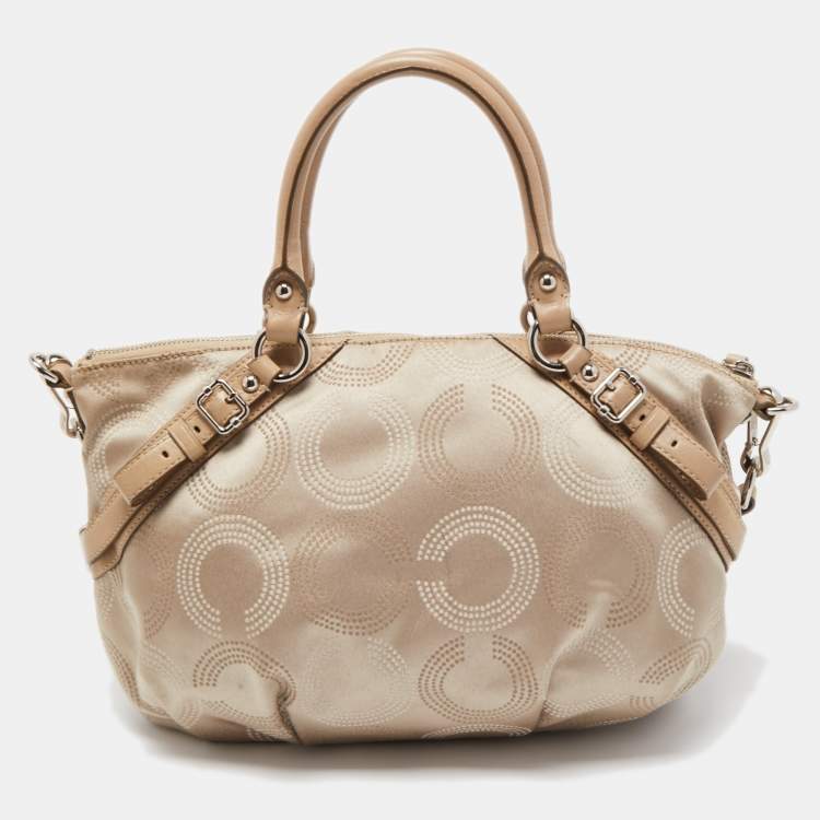 Pre Owned Coach Gold Signature Fabric and Leather Sophia Satchel