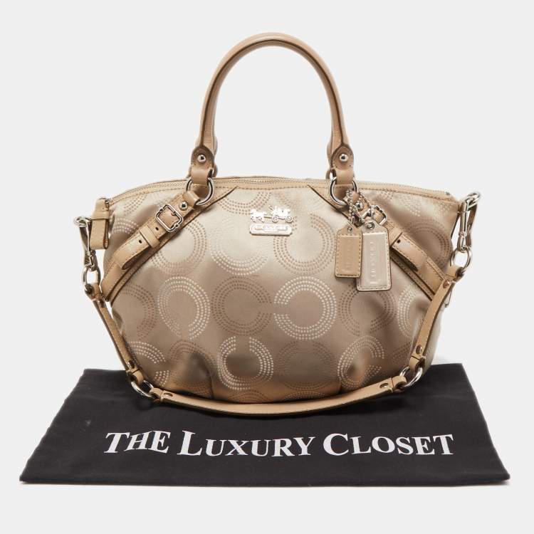 Pre Owned Coach Gold Signature Fabric and Leather Sophia Satchel