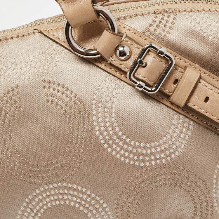 Pre Owned Coach Gold Signature Fabric and Leather Sophia Satchel