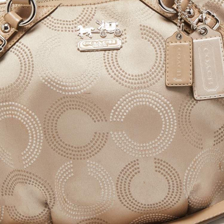 Pre Owned Coach Gold Signature Fabric and Leather Sophia Satchel