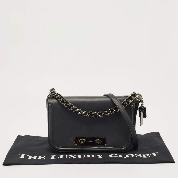 Pre Owned Coach Black Leather Swagger Flap Crossbody Bag