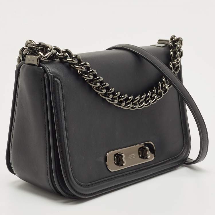 Pre Owned Coach Black Leather Swagger Flap Crossbody Bag